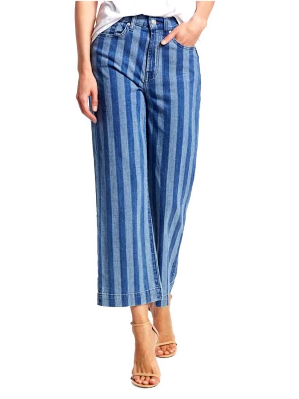 7 for All Mankind Striped High-Rise Wide-Leg cropped Women's Jeans - SZ. 34